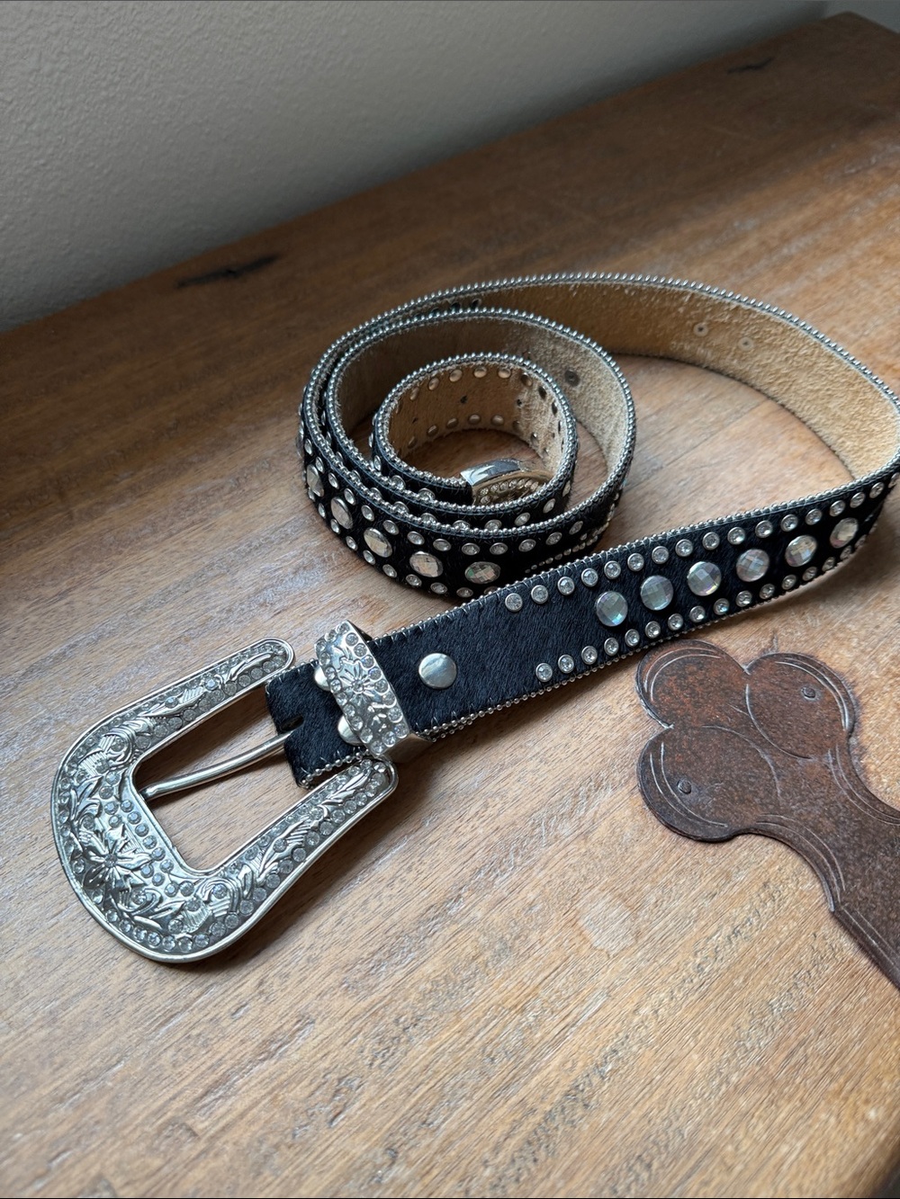 Studded Black Western Belt with Silver Buckle